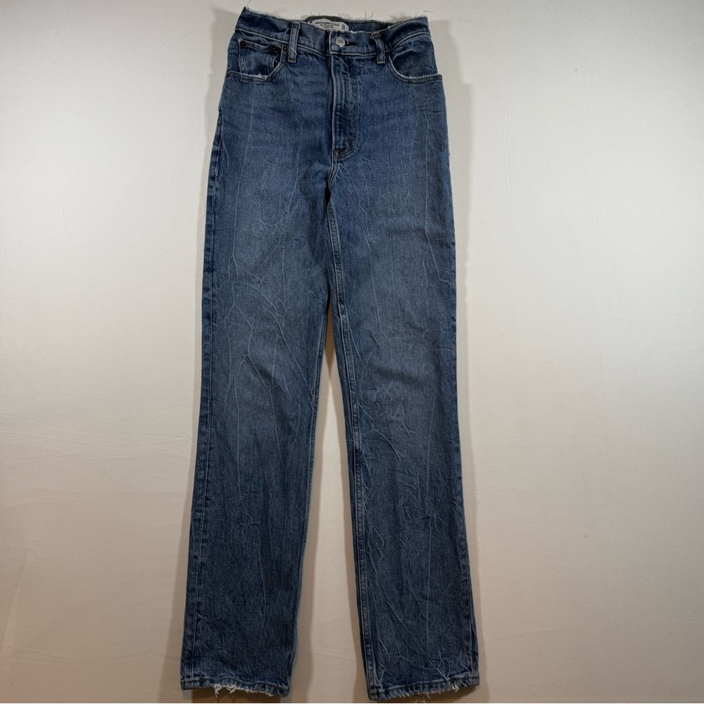 Abercrombie & Fitch 90s Straight Ultra High Rise Jeans Women 24 Blue Distressed